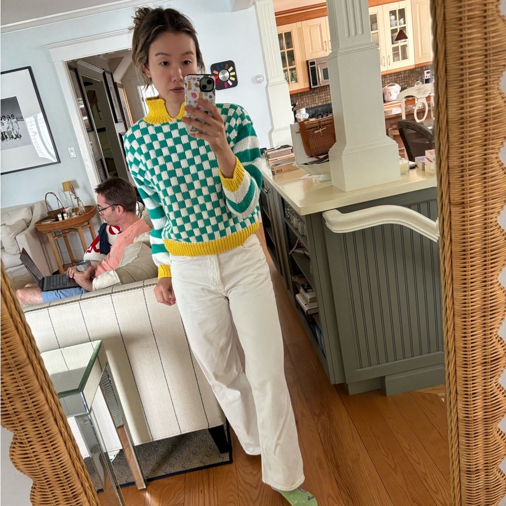 Green and Yellow Checkered Sweater